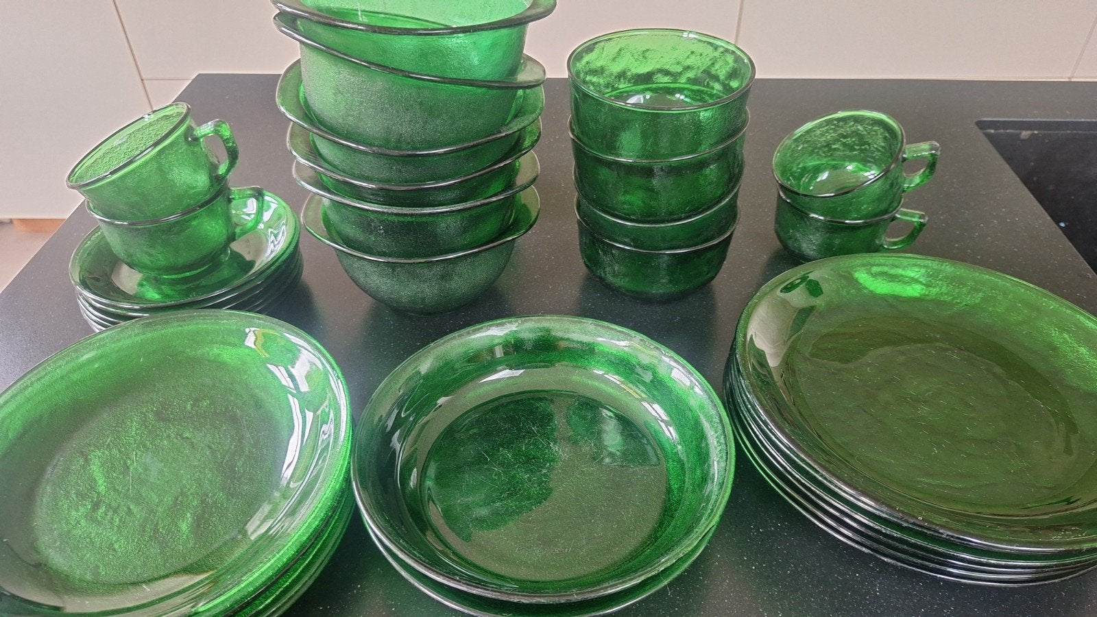 Arcoroc Sierra Groen Servies - Vintage Glaswerk Set, Ophalen
