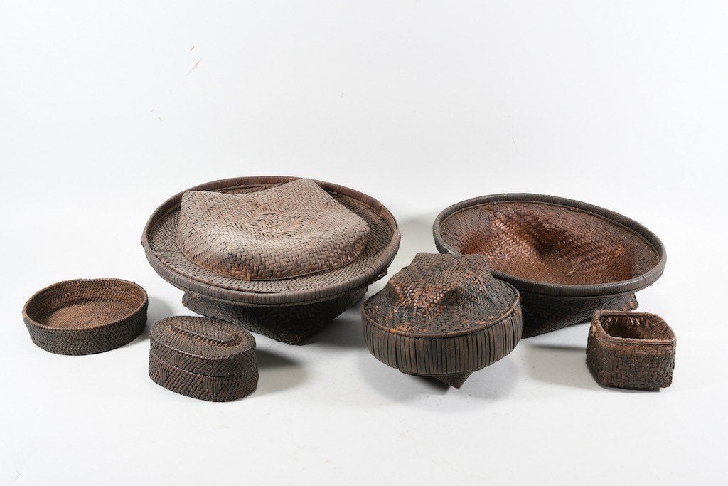 260805 - collection Afrikaans Raffia fiber Kuba baskets, Ophalen of Verzenden
