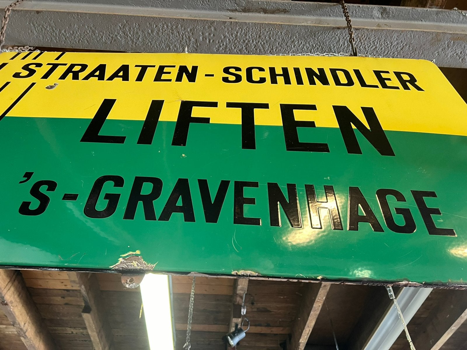 Mega emaille bord, uniek Den Haag Schindler 150 cm, Ophalen, Reclamebord, Gebruikt, Nvt