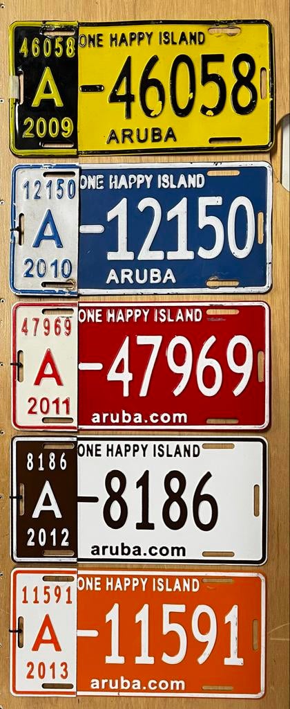 Set van 5 Aruba kentekenplaten (2009-2013), Ophalen of Verzenden, Gebruikt, Auto's