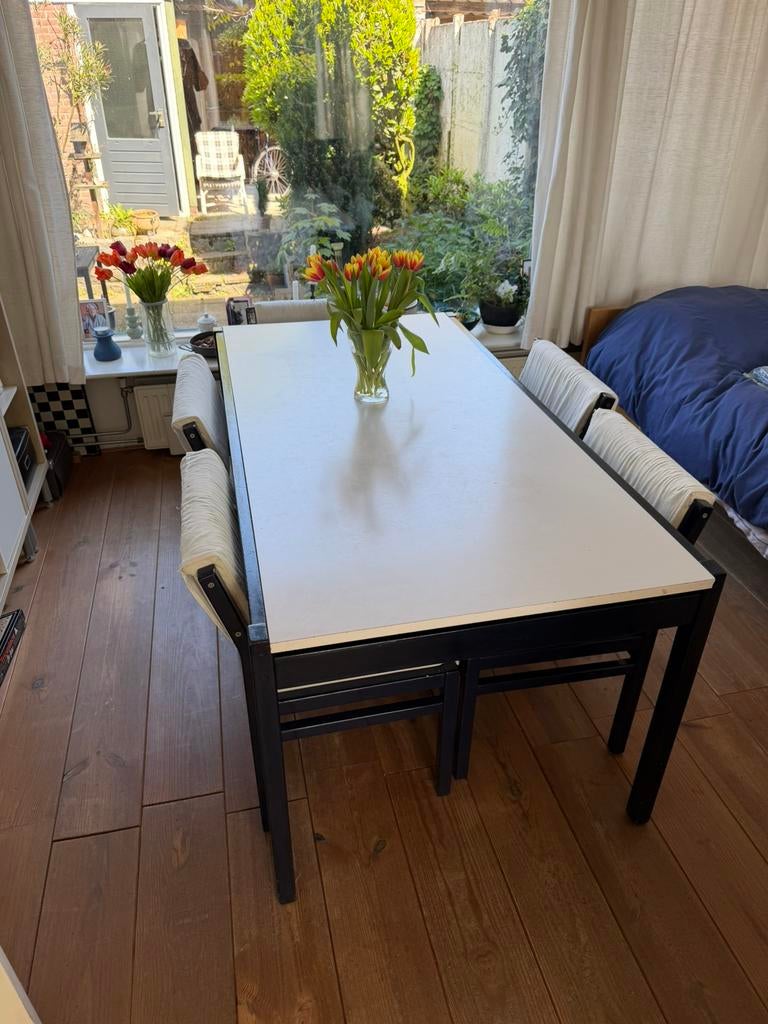 Pastoe tafel met 6 stoelen design 1967, Huis en Inrichting, Tafels | Eettafels, Ophalen, Gebruikt, 50 tot 100 cm, Vijf personen of meer