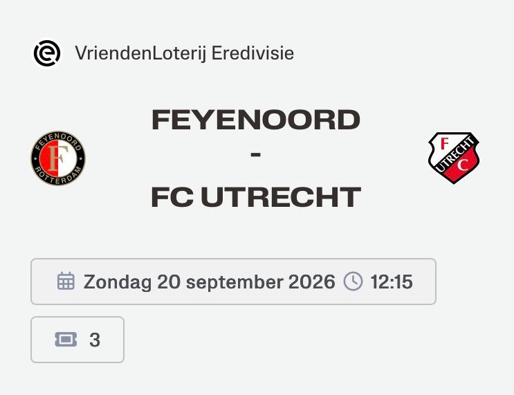 TE KOOP | 3x | tickets | kaarten | Feyenoord - FC Utrecht, Tickets en Kaartjes, Sport | Voetbal, Losse kaart, Drie personen of meer