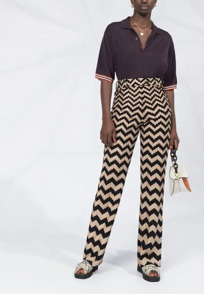 MISSONI Zig Zag Wave Monochrome Wide Trousers High Rise M, Maat 38/40 (M), Beige, Ophalen of Verzenden, Zo goed als nieuw