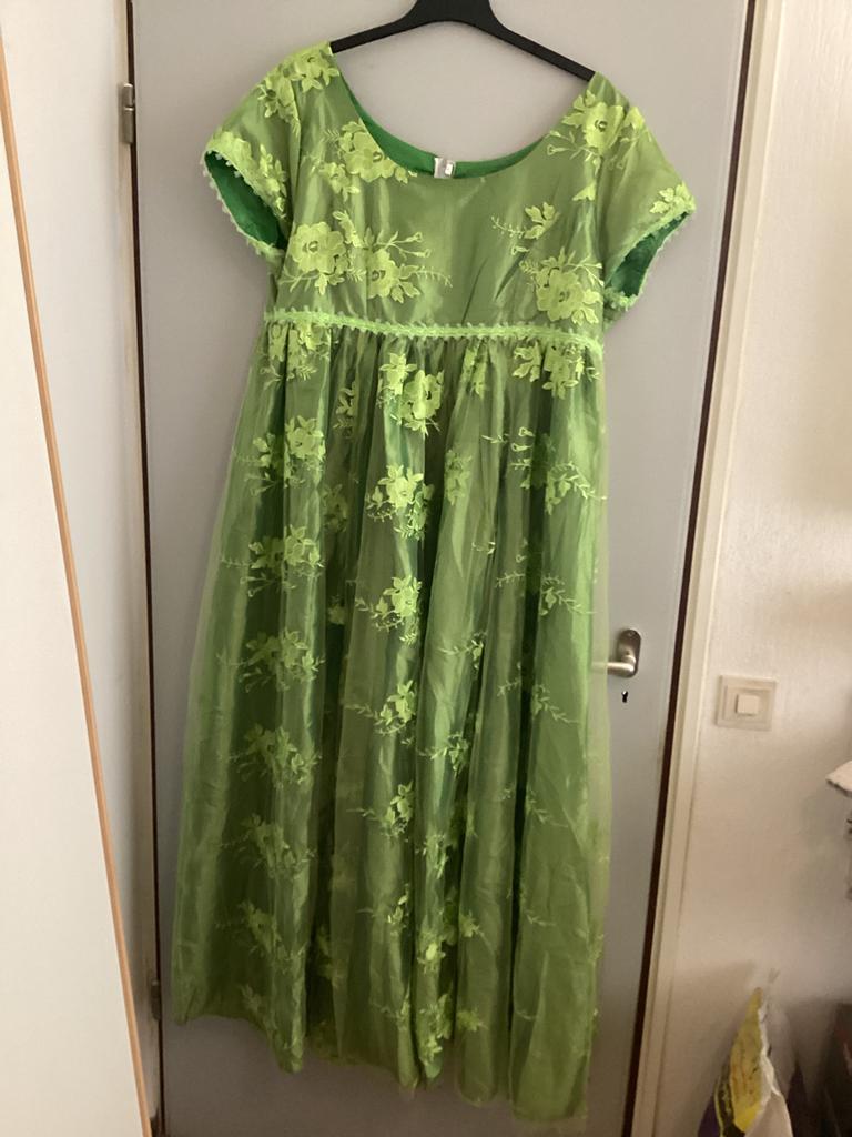 Mooie jurk met tas voor speciale feestjes in kostuum, Ophalen of Verzenden, Zo goed als nieuw, Groen, Jurk