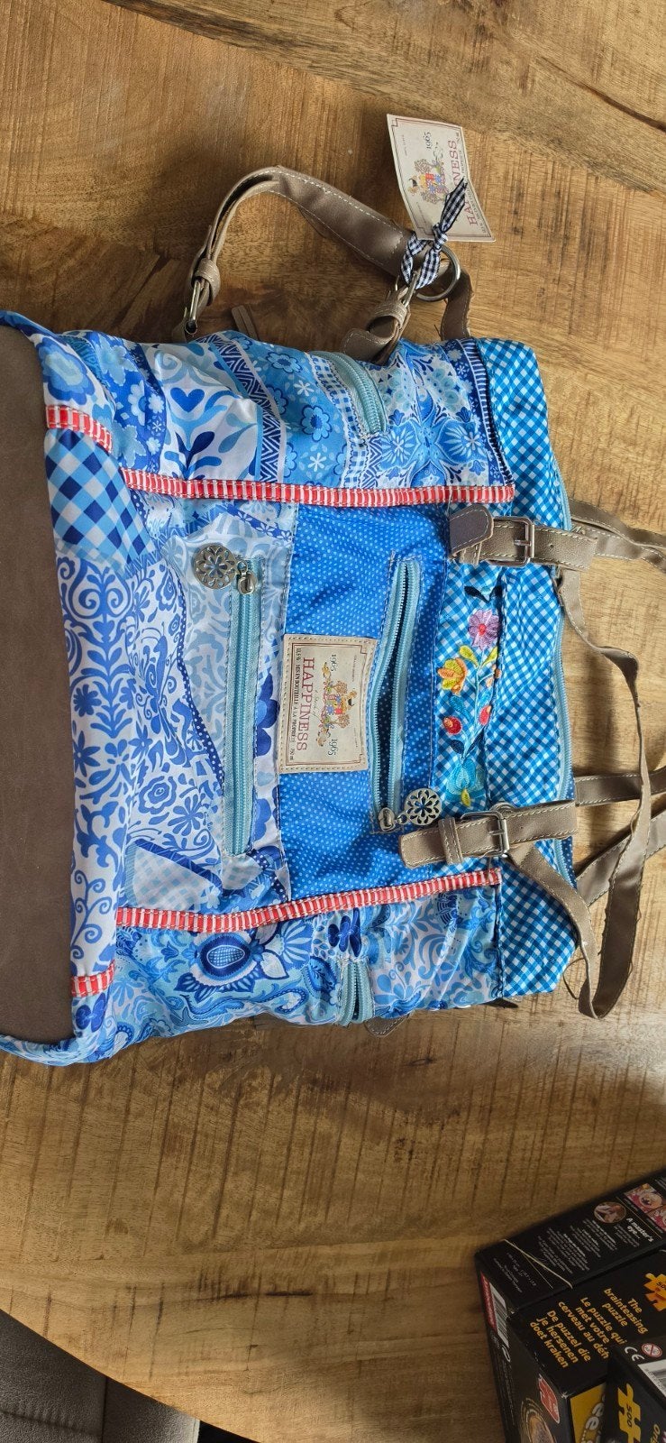 Happiness Schoudertas Blauw met Patroon, Ophalen