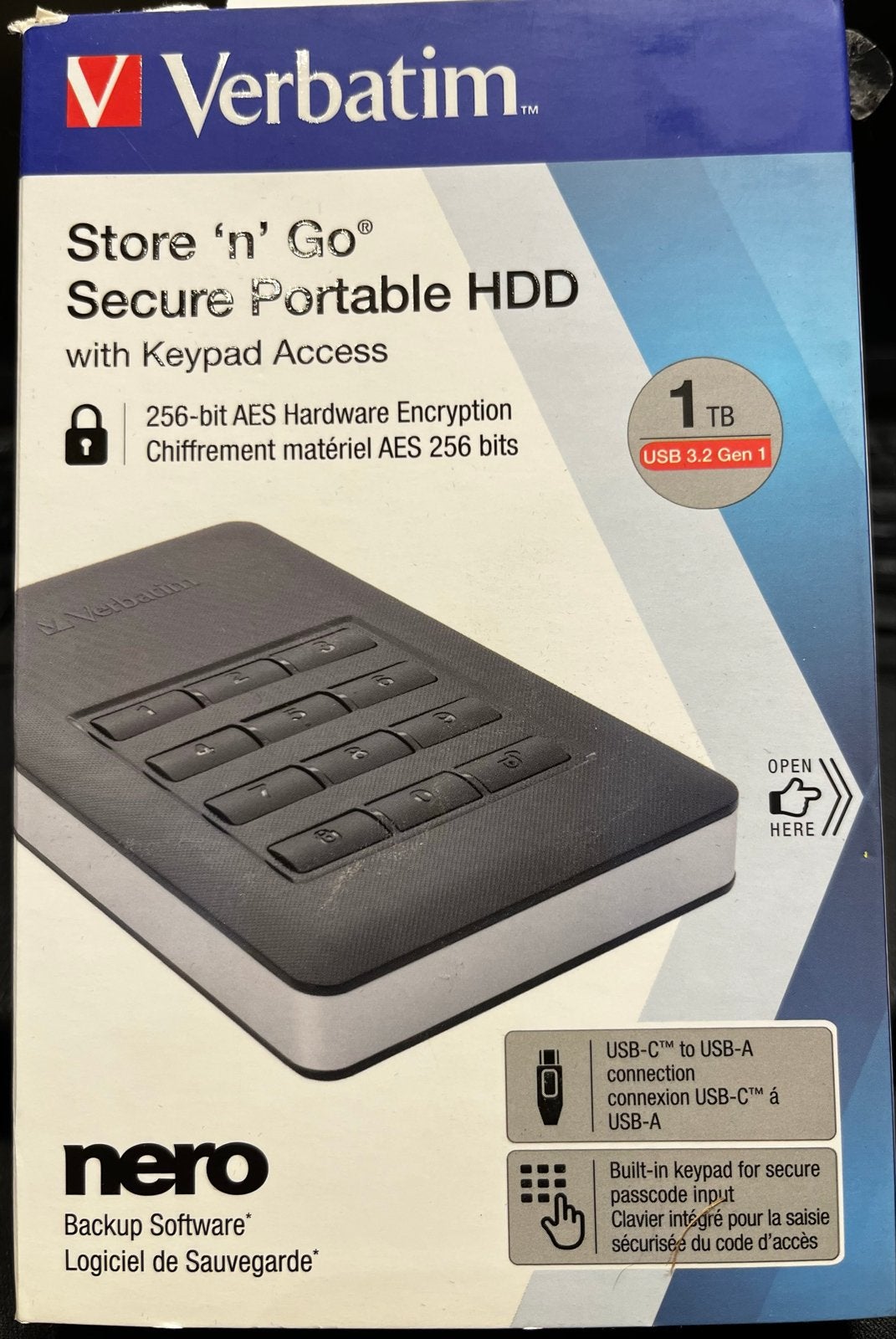 Verbatim Store 'n' Go Secure Portable HDD 1TB met Toetsenbor, Server, HDD, Nieuw, Ophalen of Verzenden
