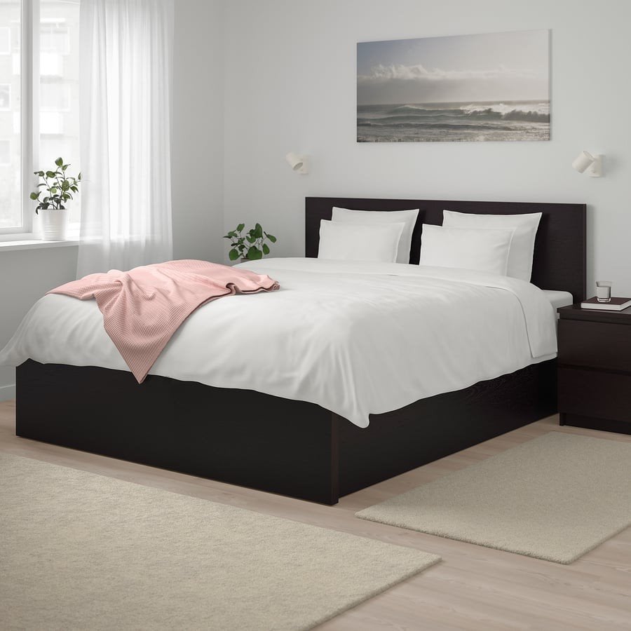 ikea malm donkerbruin tweepersoonsbed 160cm breed met lades, Ophalen, Bruin, Tweepersoons, Zo goed als nieuw