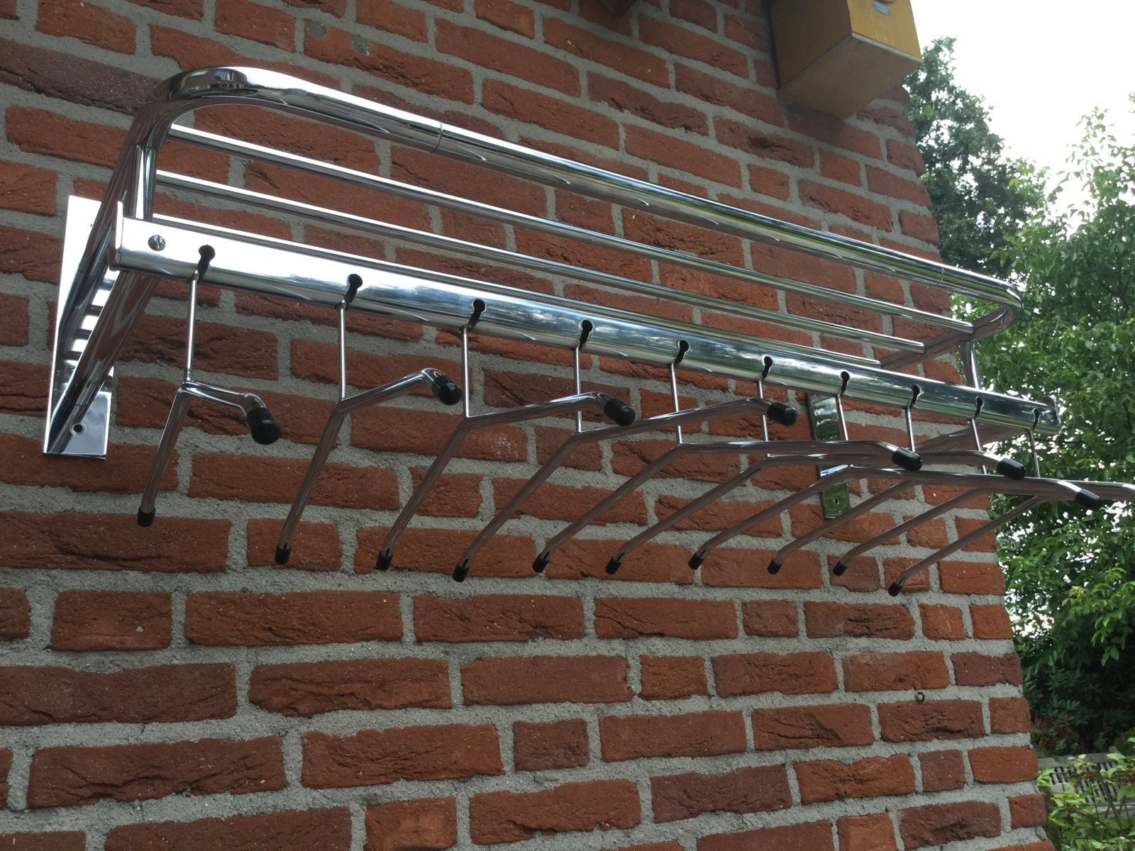 Jaren '50 Chromen Wandkapstok met 10 Hangers en Hoedenplank, Gebruikt, Minder dan 100 cm, Metaal, Ophalen