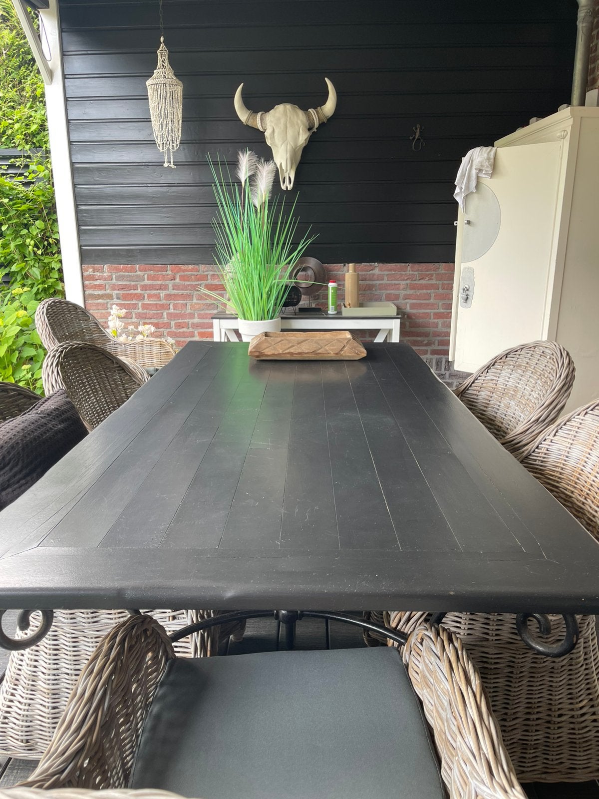 Tafel 2x1 m in goede staat mat zwart blad TEAB, Tuin en Terras, Tuinsets en Loungesets, Ophalen, Zo goed als nieuw, Eettafel
