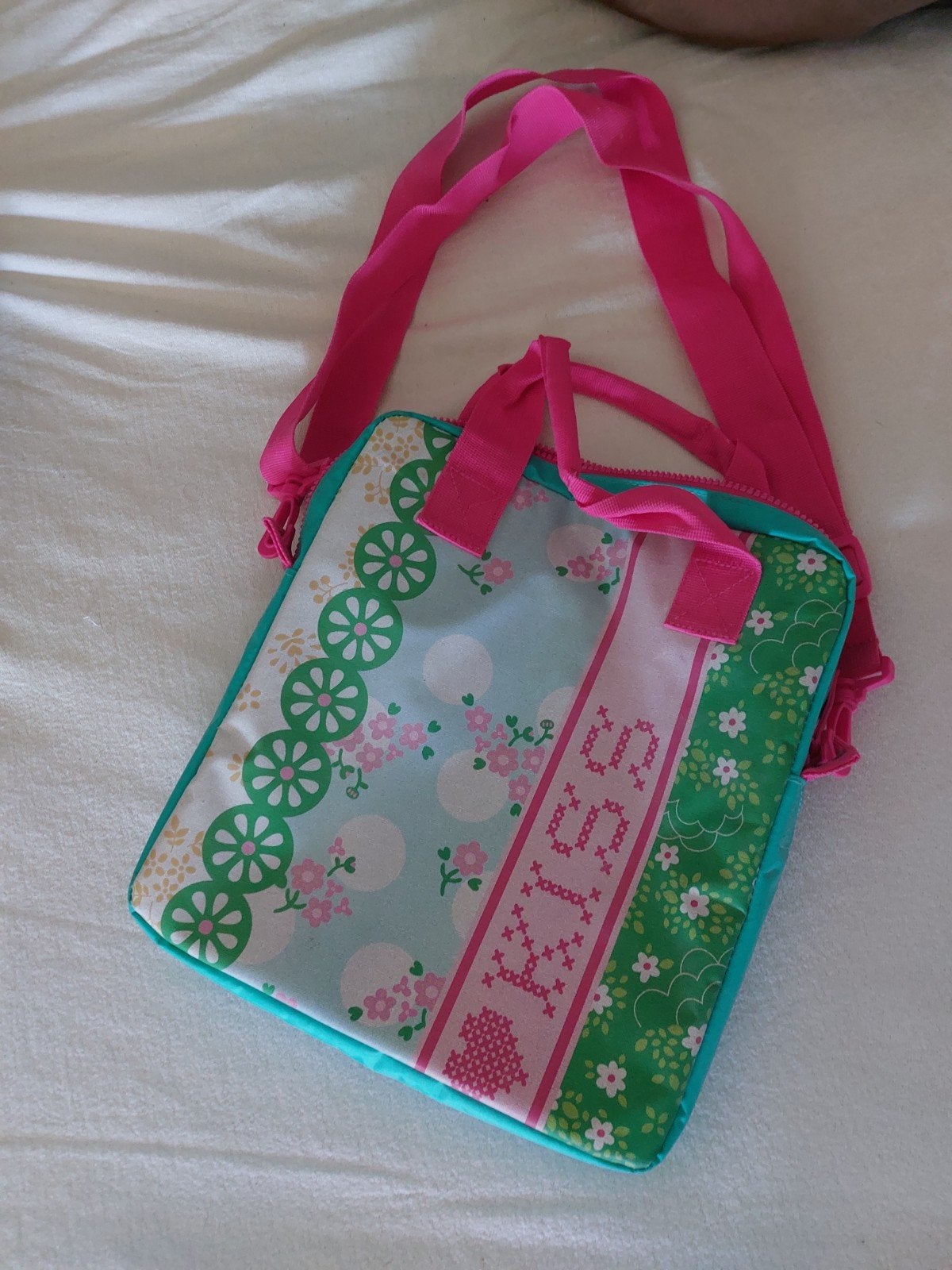 Vrolijke kinder tablet/mini-laptop tas - roze/groen, Ophalen of Verzenden, Zo goed als nieuw, Onbekend