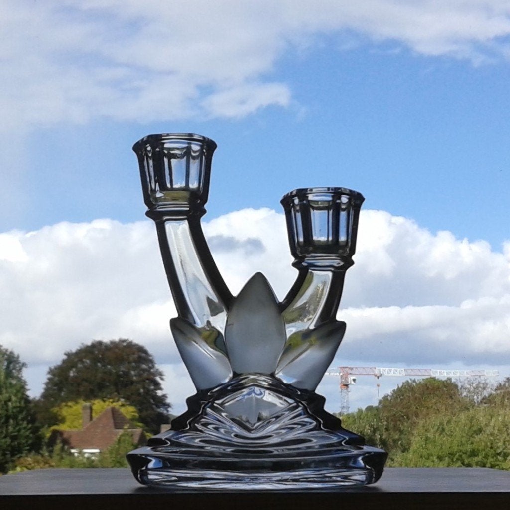 2-Armige Kandelaar Ankerglas Bernsdorf Art Deco, Antiek en Kunst, Antiek | Kandelaars, Ophalen of Verzenden, Kristal