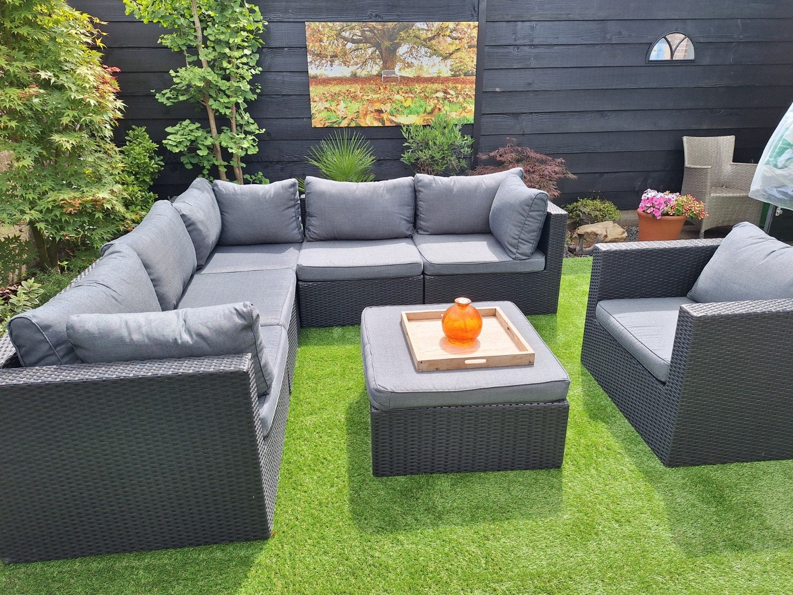 Luxe Wicker Loungeset met 6-8 Zitplaatsen en Hocker, Tuin en Terras, Ophalen, Wicker, Bank