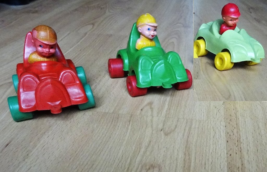 3 Vinyl rubber speelgoedauto’s met schud-hoofdjes W. Germany, Ophalen of Verzenden, Gebruikt, Auto