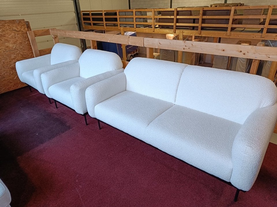 trendy retro bankstel model Molly in fluffy stof Baloo, Ophalen, Hout, 150 tot 200 cm, Nieuw