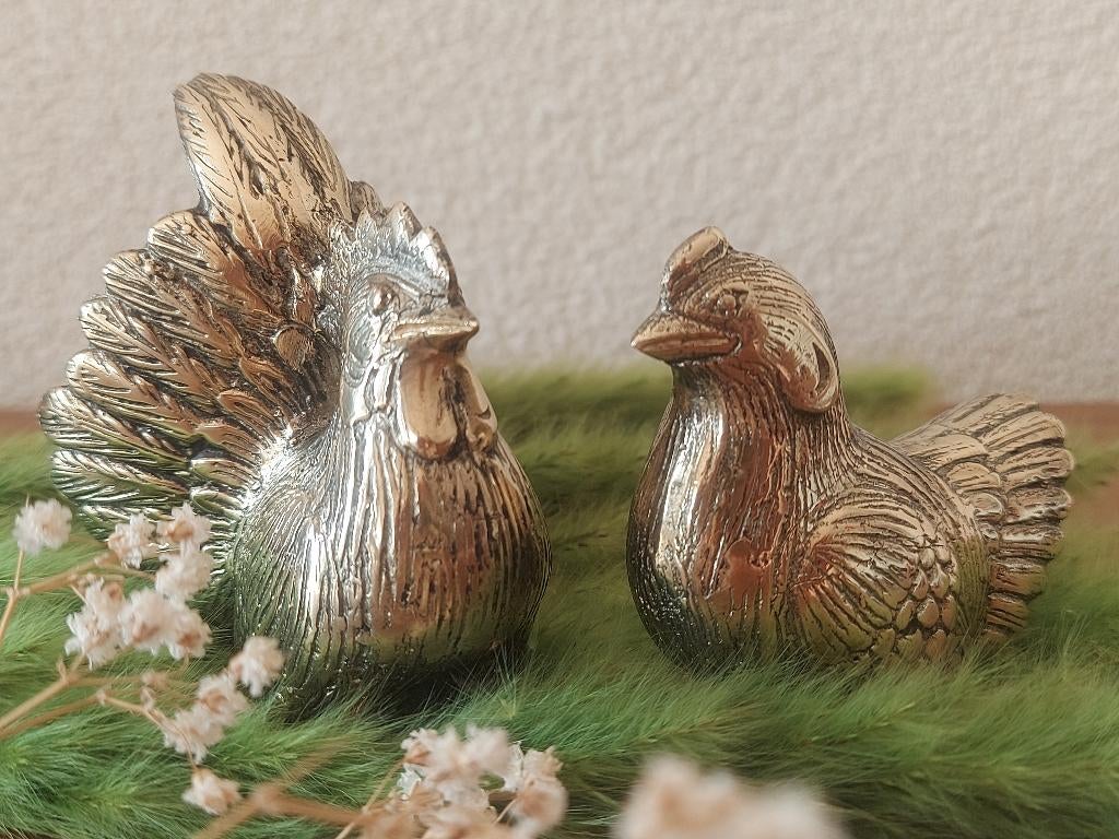 Antiek stel dierfiguur haan en kip vintage decoratie, Verzenden