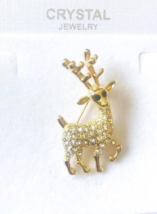 Broche hert goud 14k gold plated met kristallen wit-diamant, Met kristal, Overige materialen, 4 tot 7 cm, Verzenden