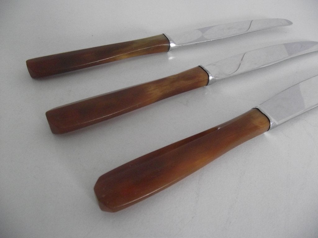 3 amber bakeliet mes 21cm Butterscotch Gero zilmeta 1930 p s, Antiek en Kunst, Antiek | Bestek, Ophalen of Verzenden