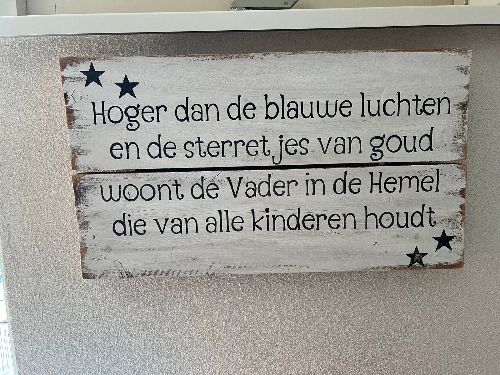Steigerhout bord met inspirerende tekst en sterren, Hout, Ophalen of Verzenden, Zo goed als nieuw, Wandbord of Wandpaneel