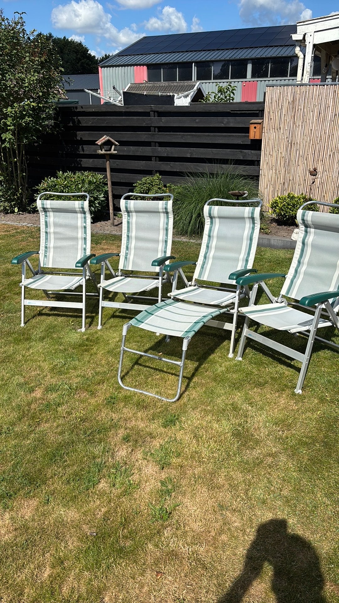 Te koop 4 Dukdalf stoelen en 1 voetenbankje.In goede staat., Ophalen, Gebruikt, Campingstoel