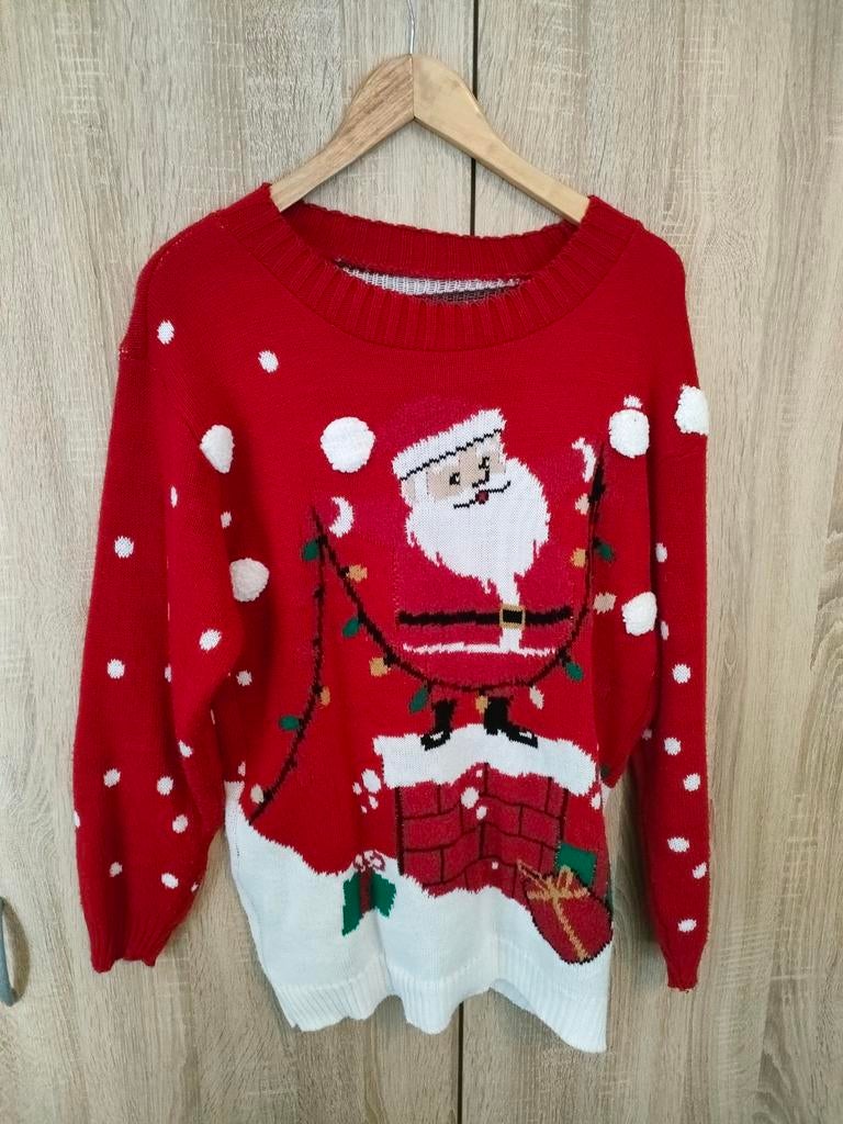 Kersttrui met Kerstman en sneeuwvlokken maat L, Ophalen, Maat 42/44 (L), Onbekend, Gedragen