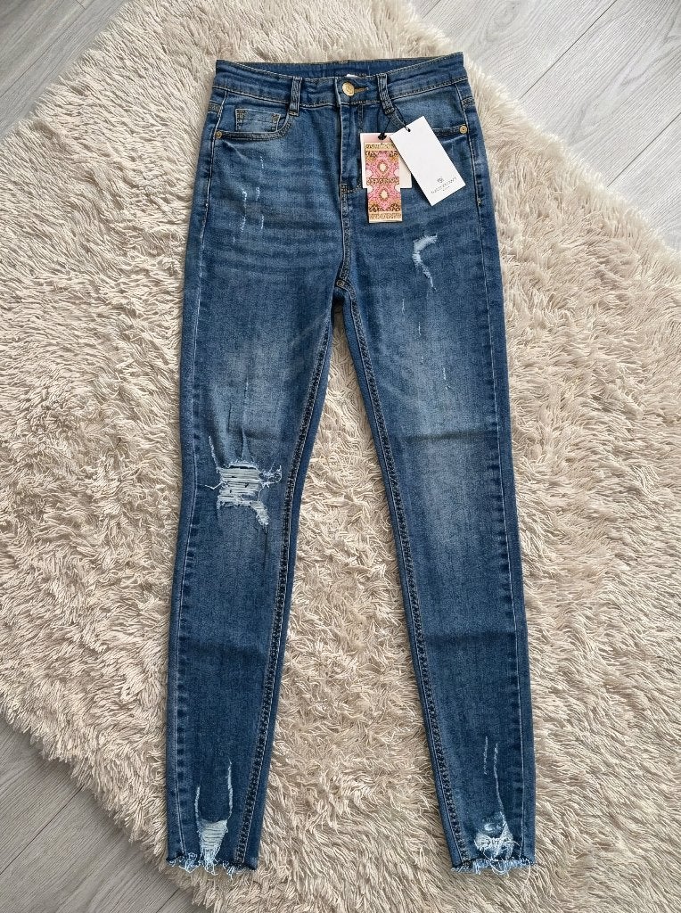Boohoo Skinny Jeans met Ripped Details Maat 36, Blauw, Boohoo, Nieuw, Ophalen of Verzenden
