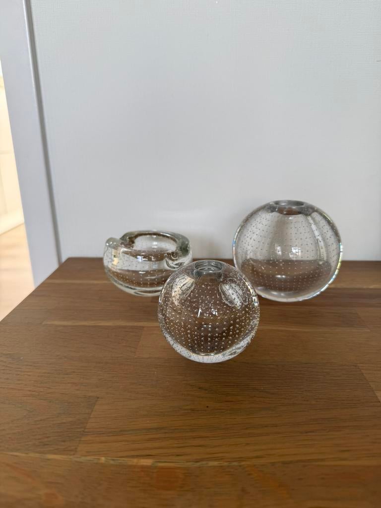 Leerdam Spijkerbol vaasjes en asbak, Overige kleuren, Ophalen of Verzenden, Minder dan 50 cm, Glas