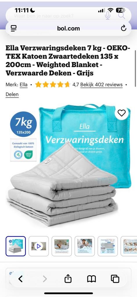 Ella Verzwaringsdeken 7 kg - OKO-TEX Katoen Zwaartedeken, Gebruikt, Eenpersoons, !, Ophalen of Verzenden