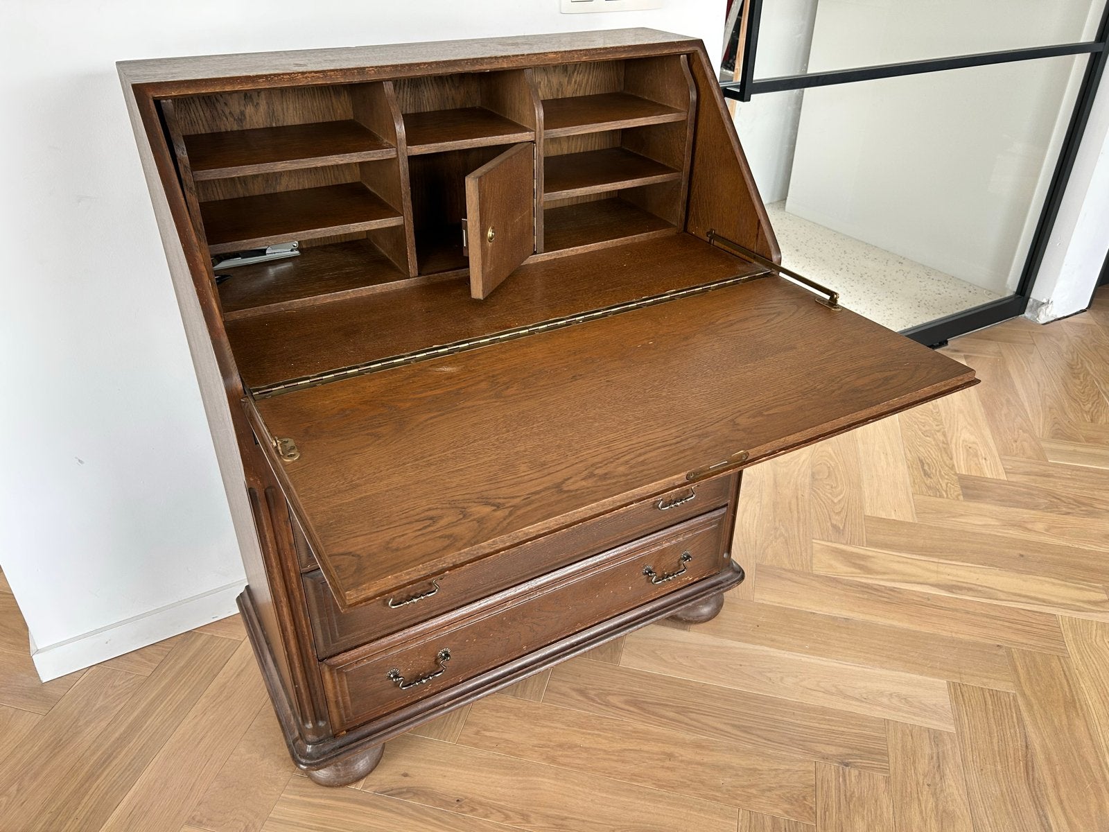 Antiek Secretaire Bureau - Eikenhout, Huis en Inrichting, Ophalen, Gebruikt
