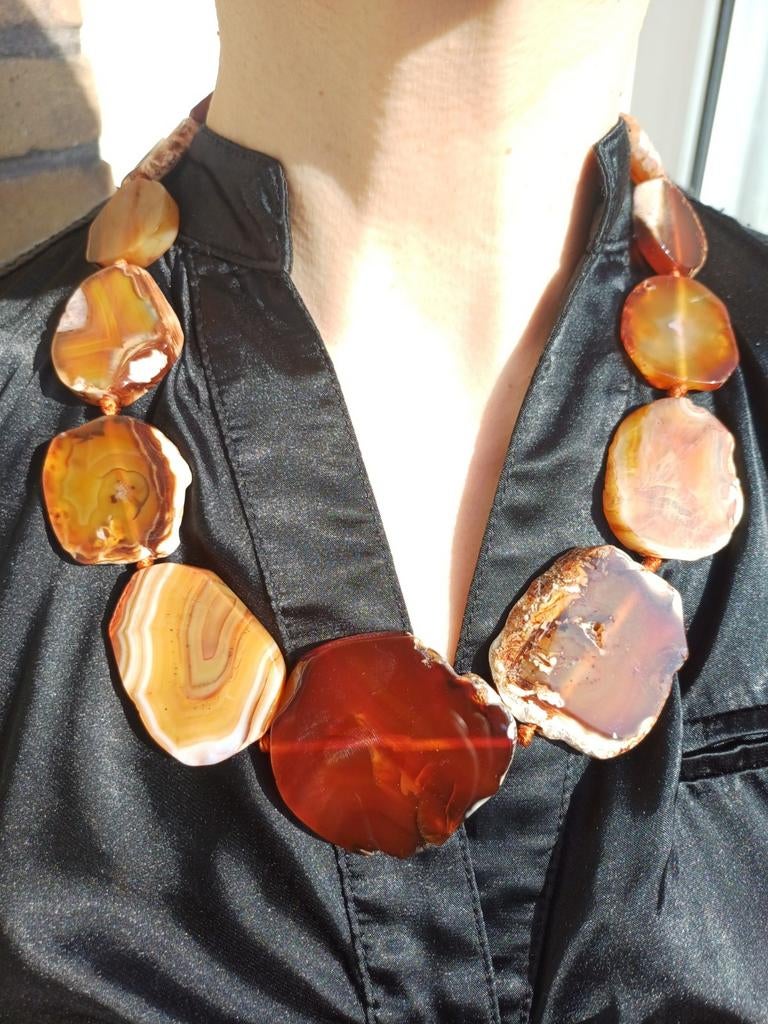 Vanoli collier / ketting van bruin - oranje agaat schijfjes, Daiva1973@hotmail.com, Vanoli, Bruin, Amsterdam