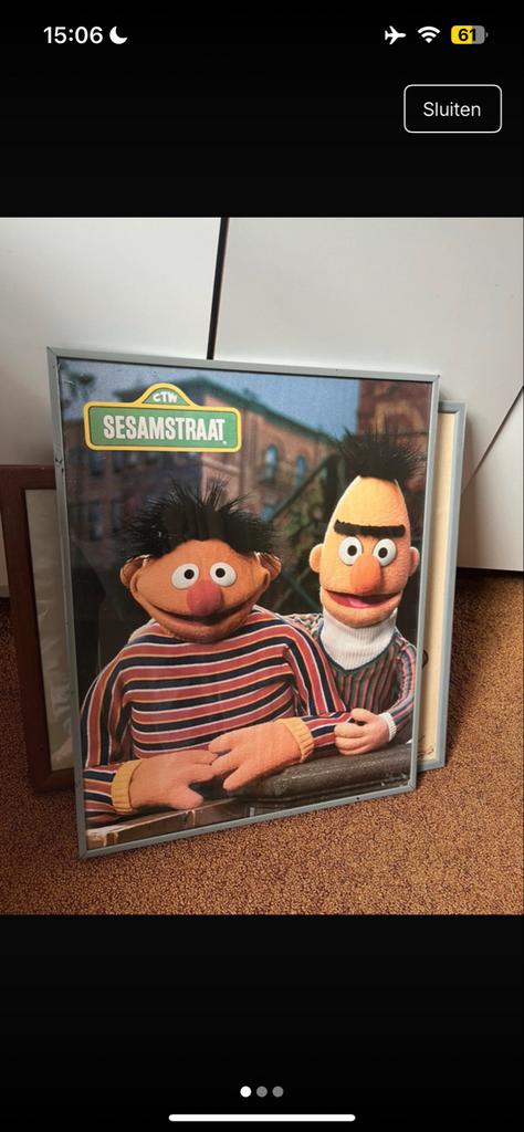 Bert en Ernie Schilderij Sesamstraat, Huis en Inrichting, Minder dan 50 cm, Gebruikt, Verzenden, Schilderij