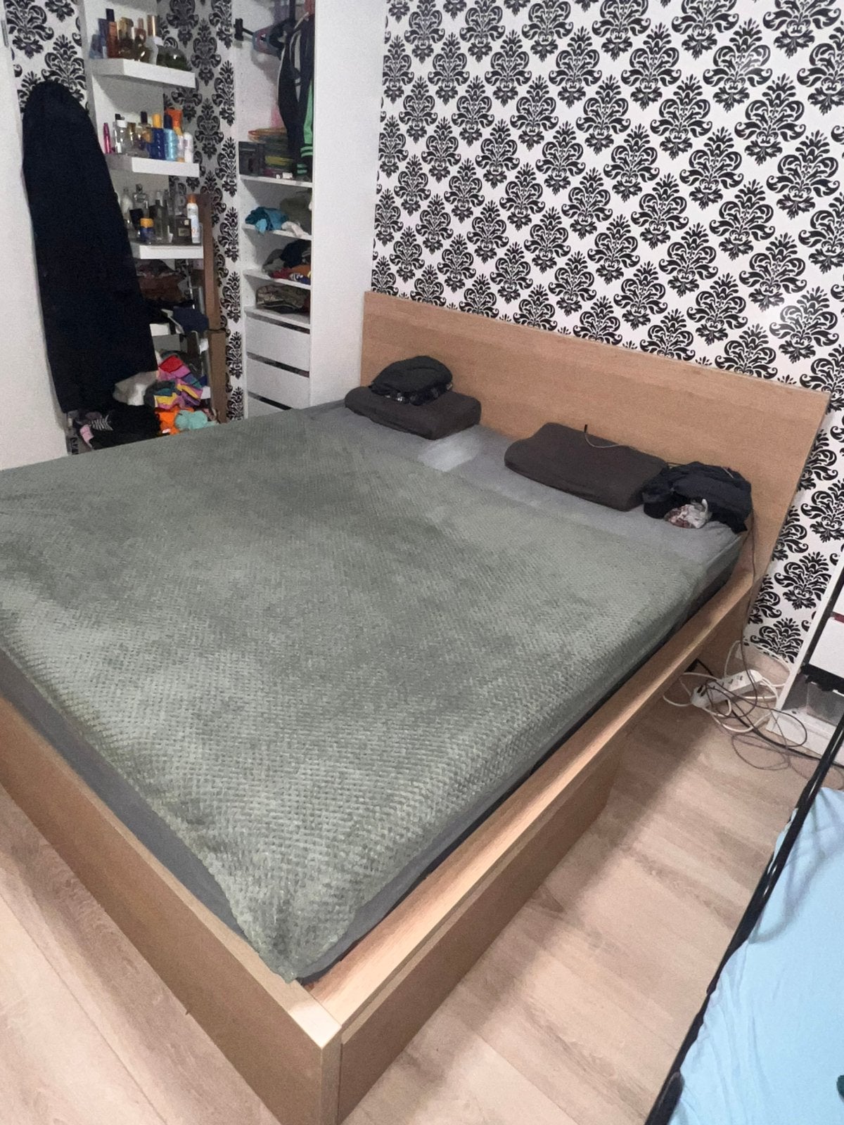 IKEA Malm Bed 180x200 + 2 lades - wit gelazuurd eikenfineer, Ophalen, Tweepersoons, Zo goed als nieuw, 180 cm