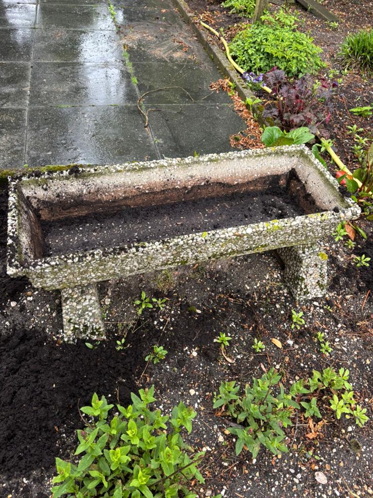 Vintage betonnen bloembak voor tuin of terras, trog, Ophalen, Gebruikt, 100 cm of meer, Beton