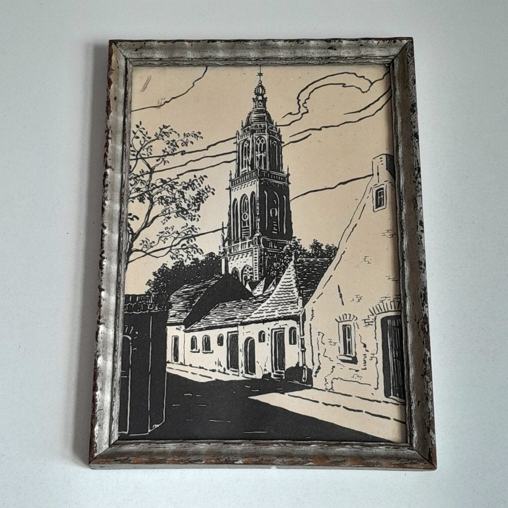 Antieke litho Cuneratoren Rhenen - historisch stadsgezicht, Ingelijst, Ophalen of Verzenden