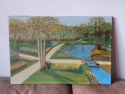 Naieve kunst schilderij keukenhof park K. Postema, Ophalen
