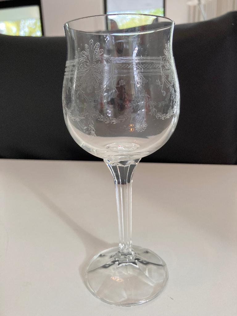 Vintage geëtst wijnglas, Ophalen of Verzenden