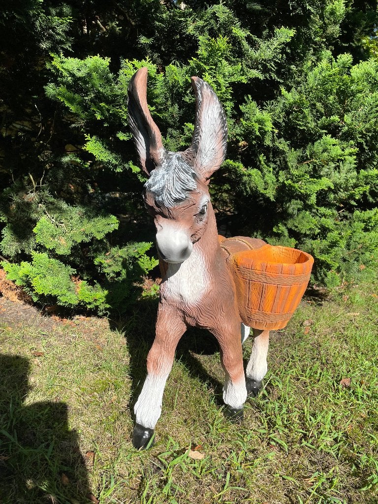 Tuinbeeld ezels met mandje bruin gazon, tuin, 75cm, Ophalen, Nieuw, Kunststof, Dierenbeeld