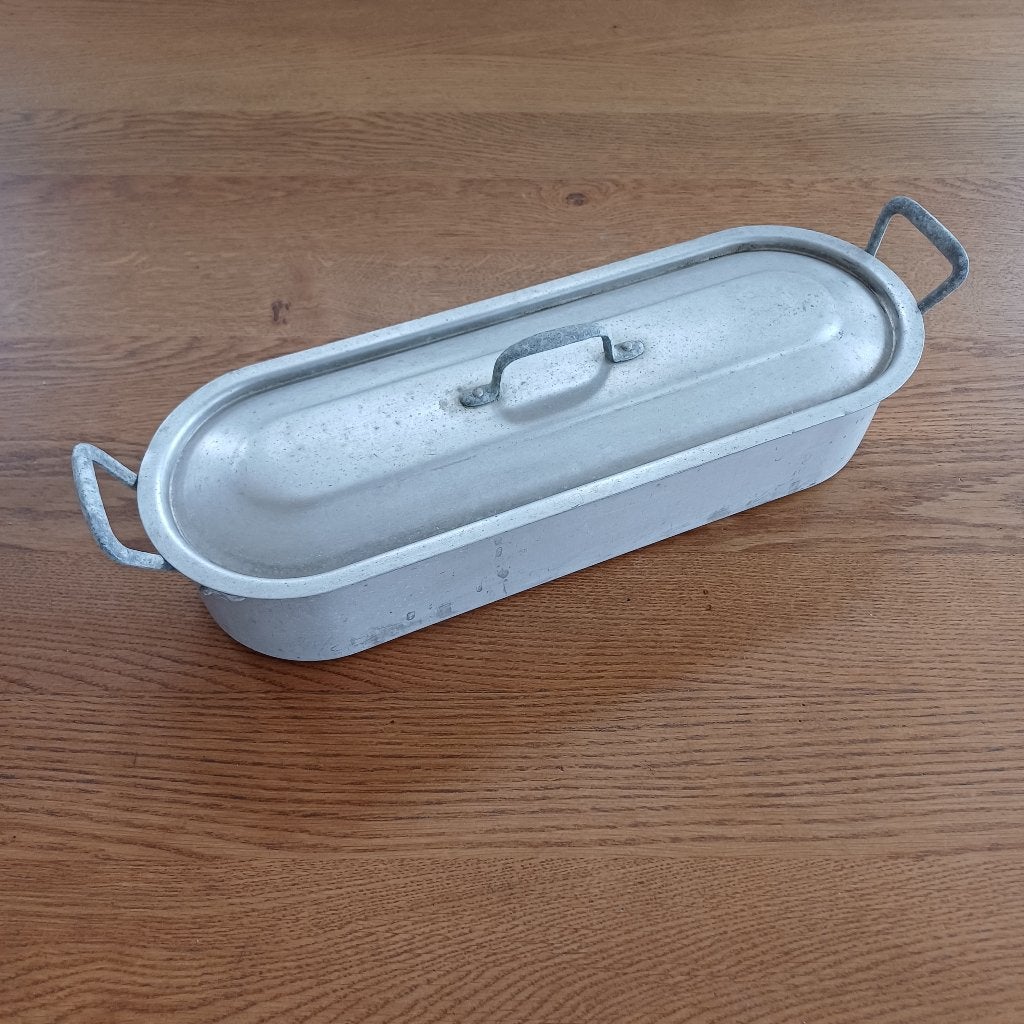 Vintage aluminium vispan / stoompan met deksel, Huis en Inrichting, Gebruikt, Overige typen, Onbekend, Aluminium
