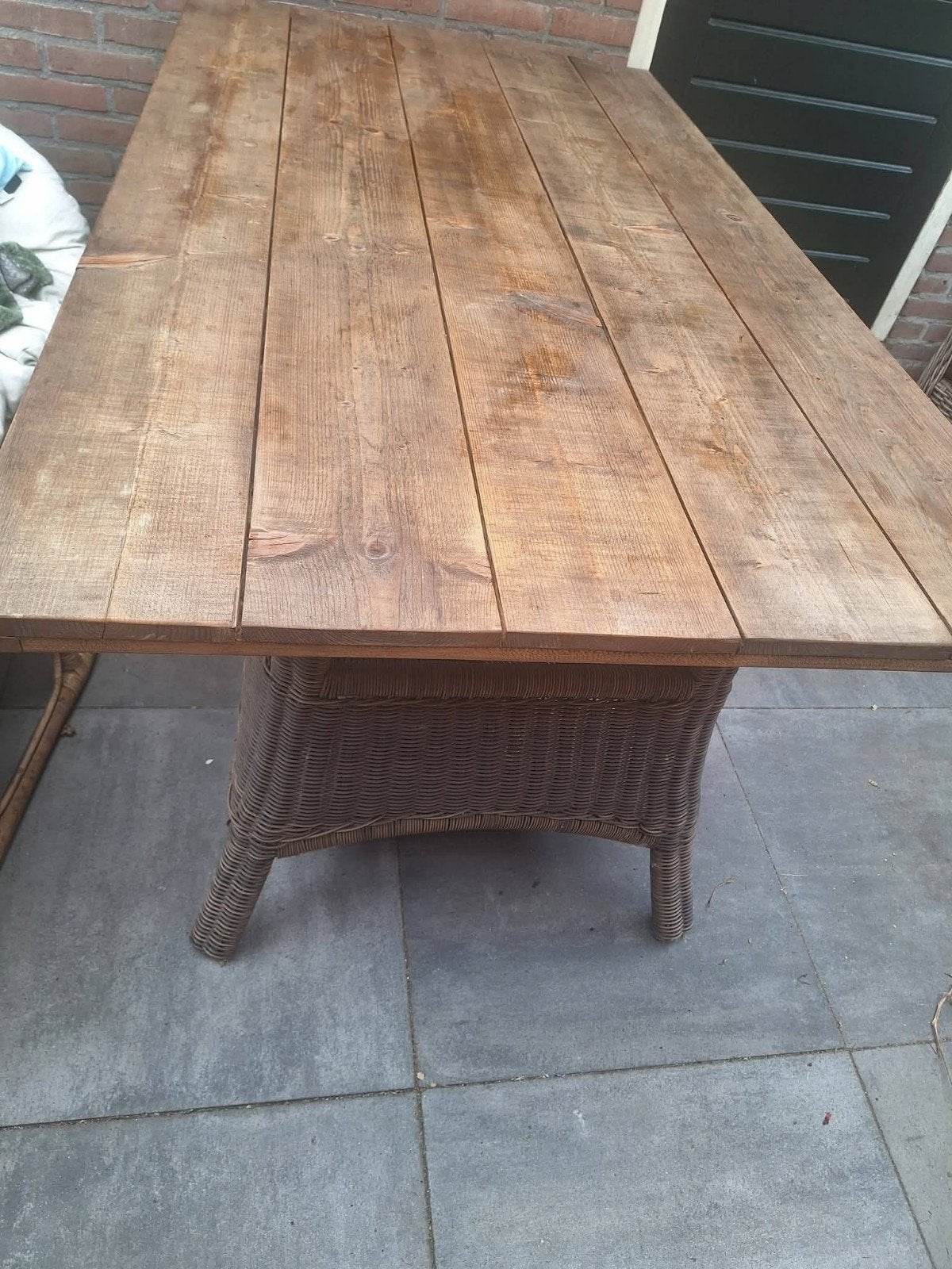 Bellagio Wicker Tafel met Houten Blad - 169x93x72 cm, Ophalen, Gebruikt, Rechthoekig, Wicker