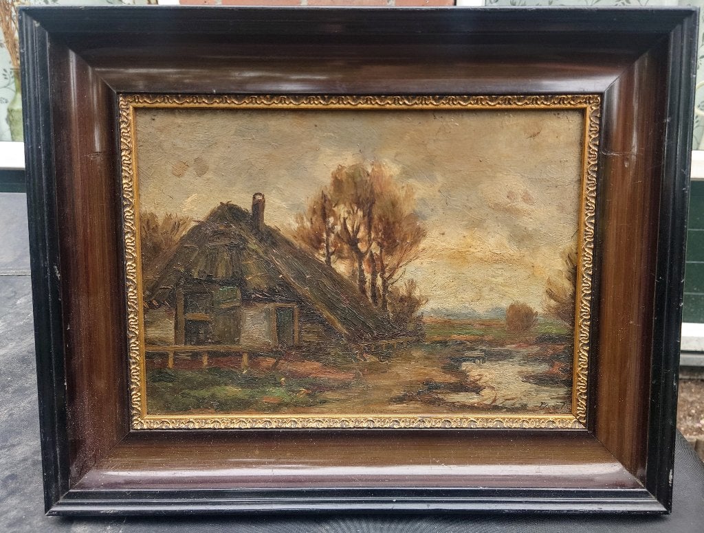 ~1940 olieverf op paneel P.j. van t, Boerderij, Scheveningen, Antiek en Kunst, Kunst | Schilderijen | Klassiek, Origineel werk