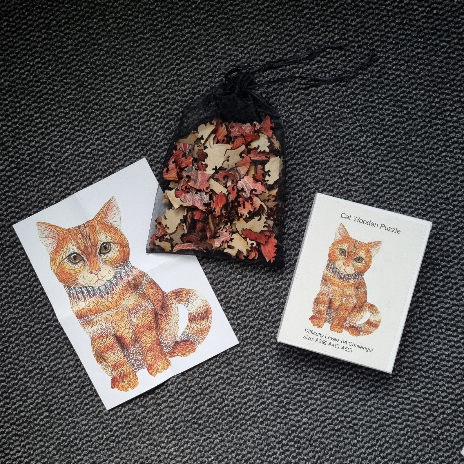 Houten katten puzzel kat wooden rode kater oranje poes kat, Ophalen of Verzenden