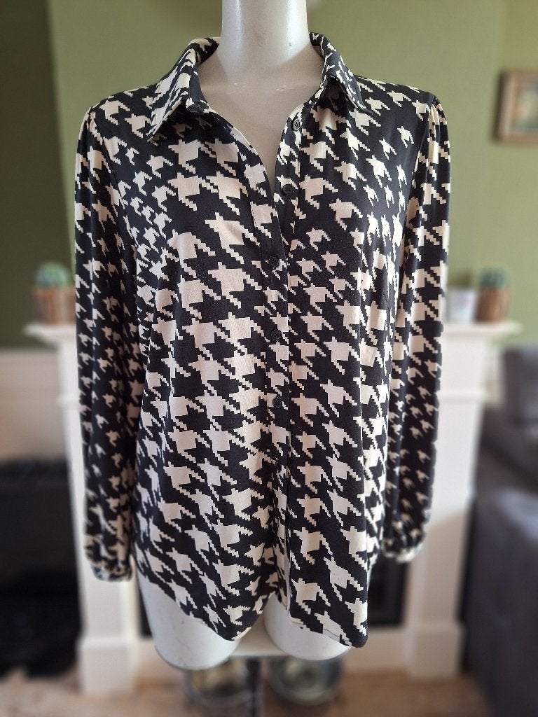 K-Design Stijlvolle Top met Pied-de-Poule Print XL, K-design, Maat 46/48 (XL) of groter, Gedragen, Meerkleurig