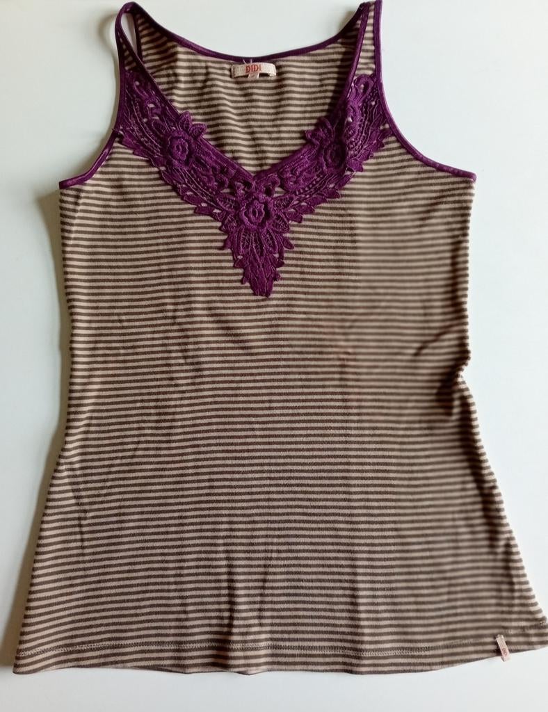 Didi gestreepte tanktop met paars kant - Maat S, Beige, Didi, Ophalen of Verzenden, Gedragen