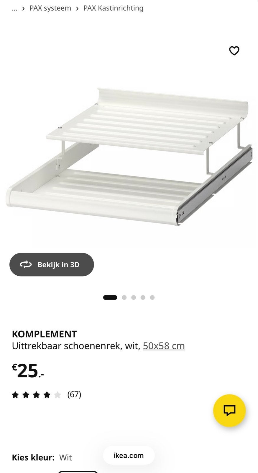 Uittrekbaar schoenenrek, wit, compleet, Ophalen, Zo goed als nieuw