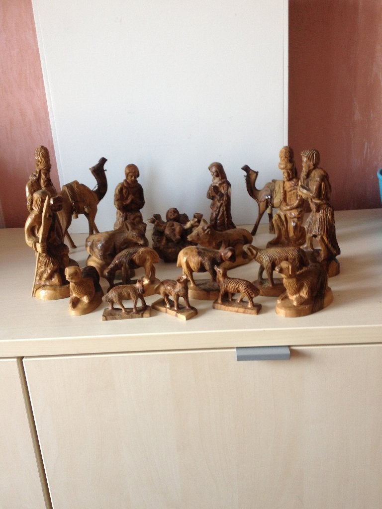 Kerst groep van palm hout, Verzenden, Gebruikt