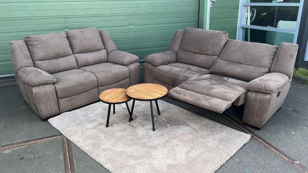 Bankstel 3+2 Elek. Relax Texas stof super comfort Showmodel, Ophalen, 75 tot 100 cm, Zo goed als nieuw, Rechte bank