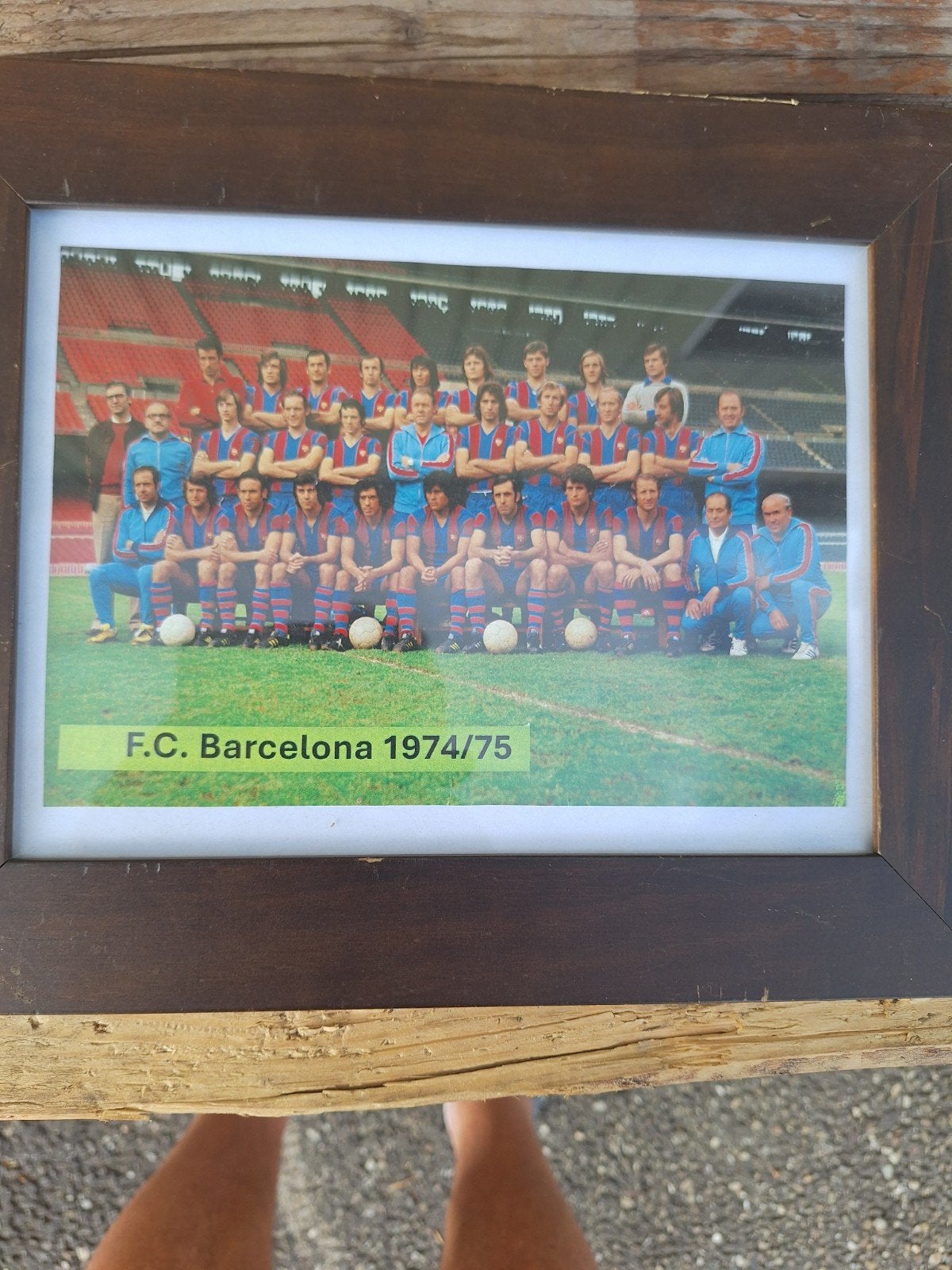 Ingelijste foto F.C. Barcelona elftal 1974/75 Cruijff, Ophalen of Verzenden, Gebruikt, Buitenlandse clubs, Poster, Plaatje of Sticker