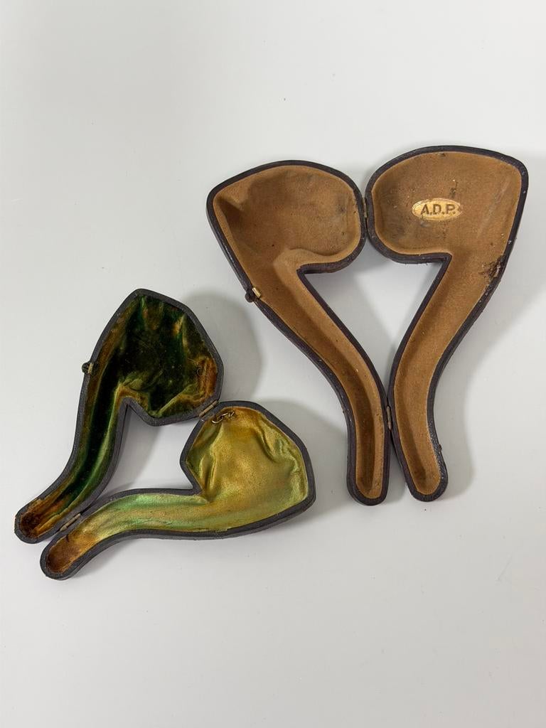 Antieke pijp etui 2X leer ADP pijpenkoffer antiek pijpkoffer, Ophalen of Verzenden, Zo goed als nieuw, H, (Water)pijp