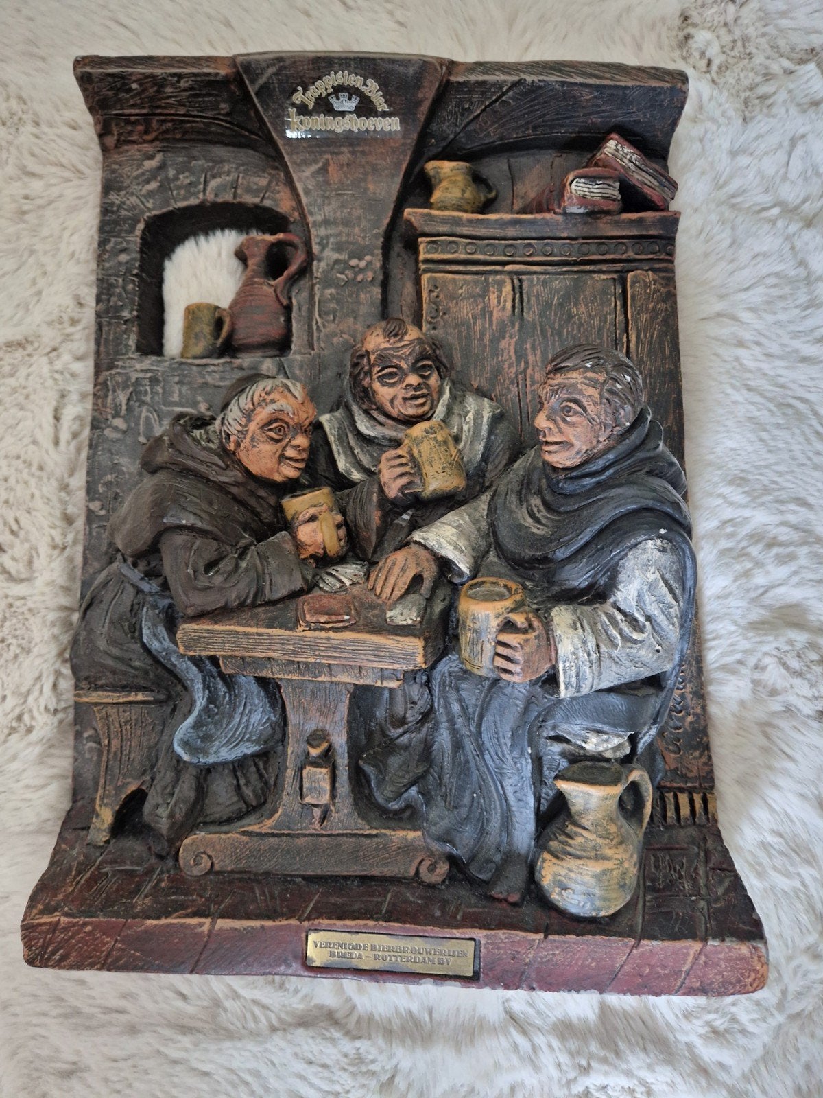 Vintage Monniken Reliëf Plaquette - Königshofer Bier, Antiek en Kunst, Ophalen