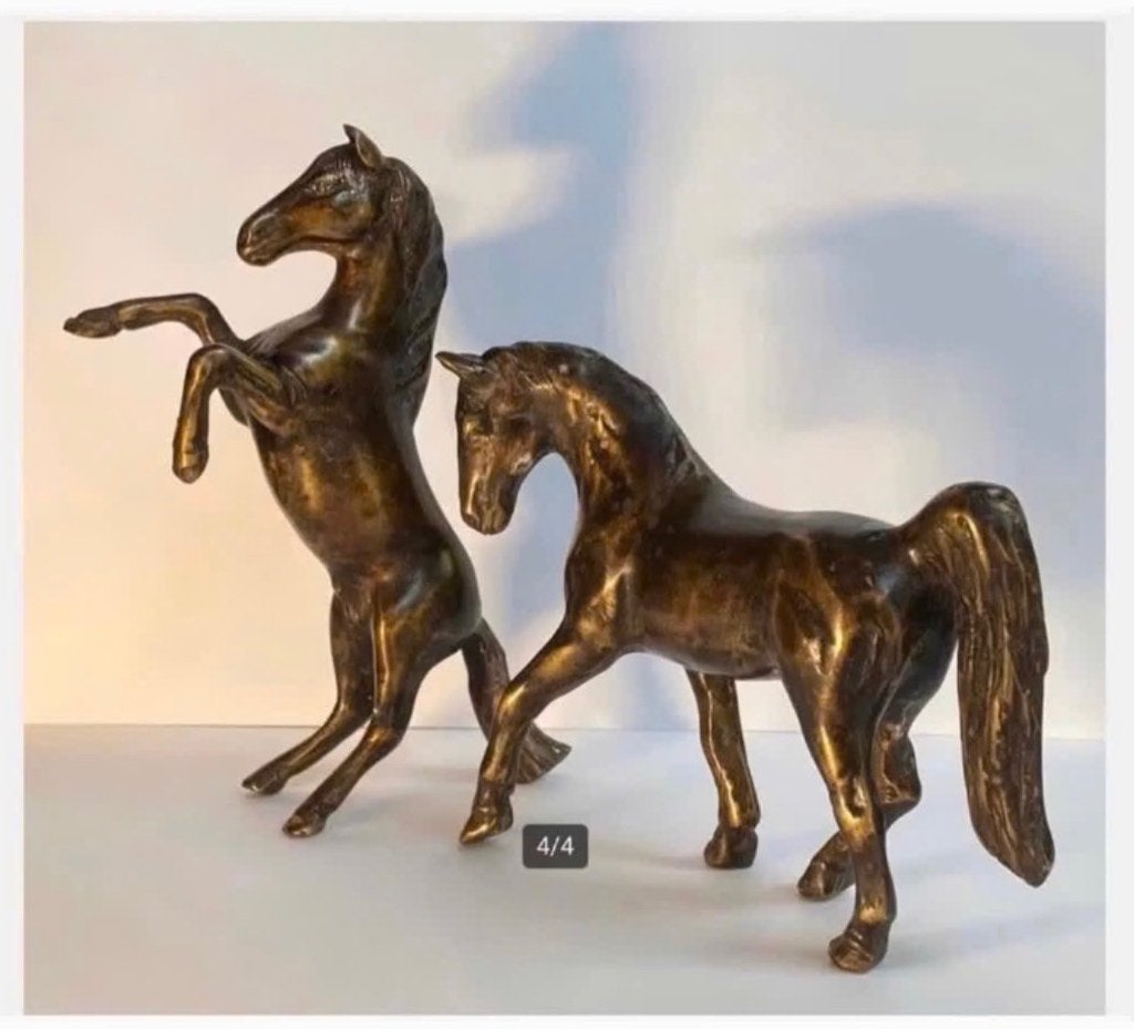 2 x Bronzen paarden beeldjes, hengst, Antiek en Kunst, Ophalen of Verzenden