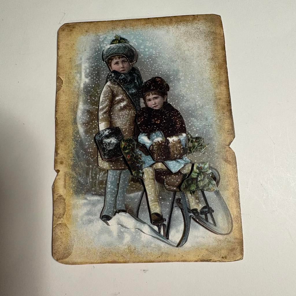 3d plaatje 12 kinderen op slee, Hobby en Vrije tijd, Kaarten | Zelf maken, Ophalen of Verzenden, Zo goed als nieuw, Overige typen